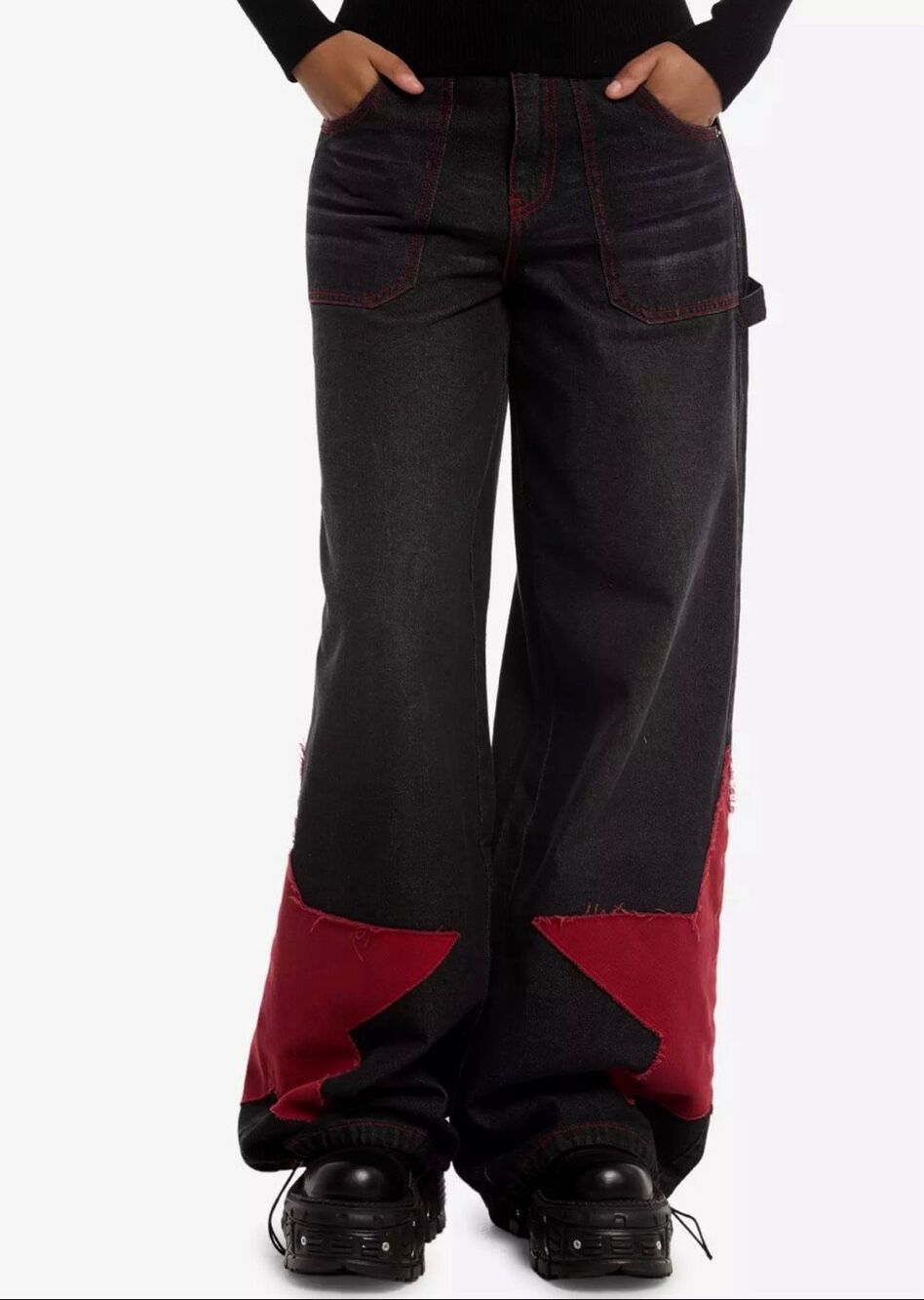 Hot Topic Daisy St. Black & Red Star Wide Leg Jeans Nwot Medium 30”/9